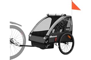 ANOUR Kids Bike Trailer, Suitable for 1 to 2 Kids, 12+ Months, Quick Attach to Bike, Foldable, with 5-Point Harness and Storage Bags