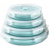 CARTINTS Silicone Collapsible Food Storage Containers-Prep/Storage Bowls with Lids &ndash; Set of 4 Round Silicone Lunch Containers &ndash; Microwave and Freezer Food Containers (Blue)