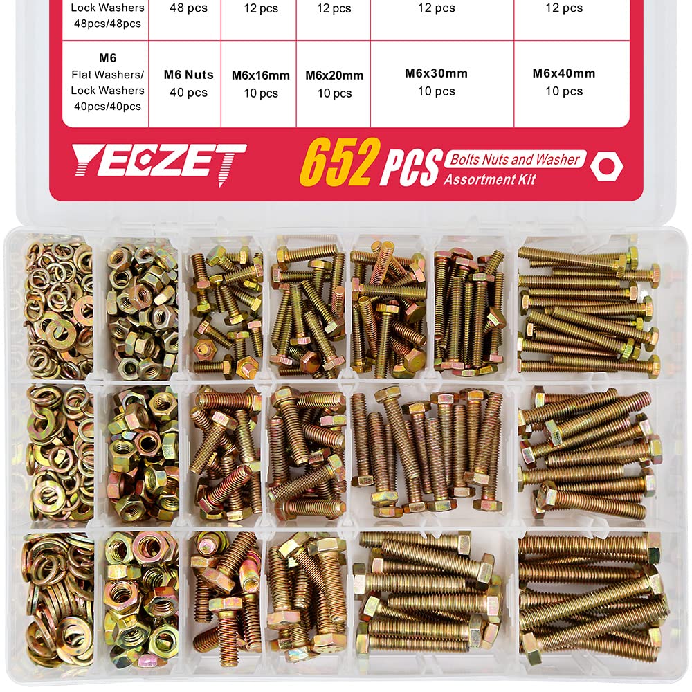 YEEZET 652PCS Grade 8.8 M4 M5 M6 Heavy Duty Bolts and Nuts Assortment Kit Includes 13 Most Common Sizes
