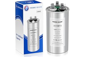 FIERRE SHANN 30+5 uF 30/5 MFD Dual Run Round Capacitor for AC, 370 or 440 Volt CBB65 Capacitor for AC Motor Run, Fan Start, Condenser Straight Cool, Heat Pump, Air Conditioner, and Pool Pump
