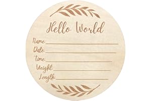 KEMINA BLANKETS Wooden Baby Announcement Sign for Newborn, Large 6 inch Hello World Newborn Name Sign for Hospital Birth Announcement, Newborn Photography Props for Boys and Girls (Eucalyptus)