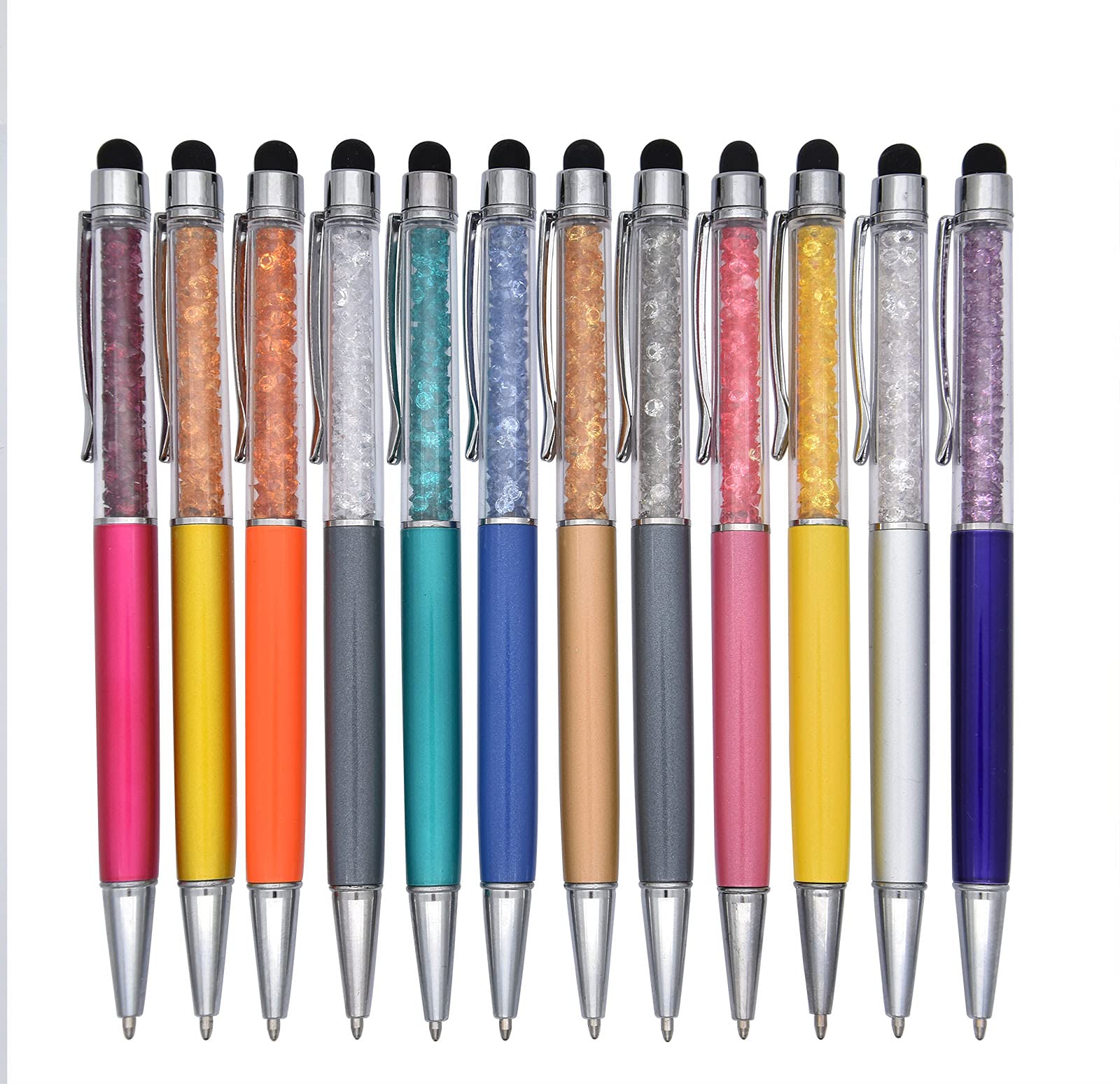 Gullor 12 Pieces Bling 2-in-1 Slim Crystal Diamond Pens and Black Ink Ballpoint Pens, Multicolor B