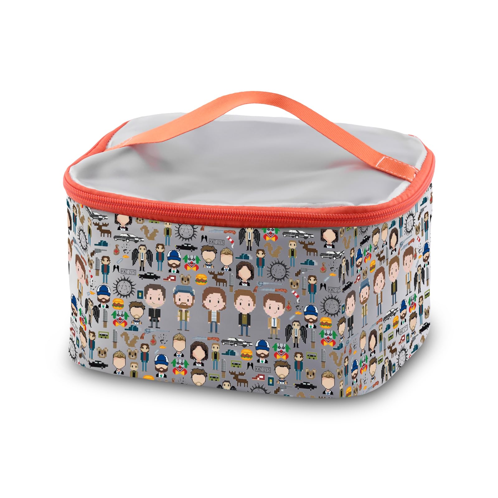 PXTIDY Natural Tv Show Inspired Makeup Bag - Super-Natural Roles Cartoon Pattern Cosmetic Storage Bag