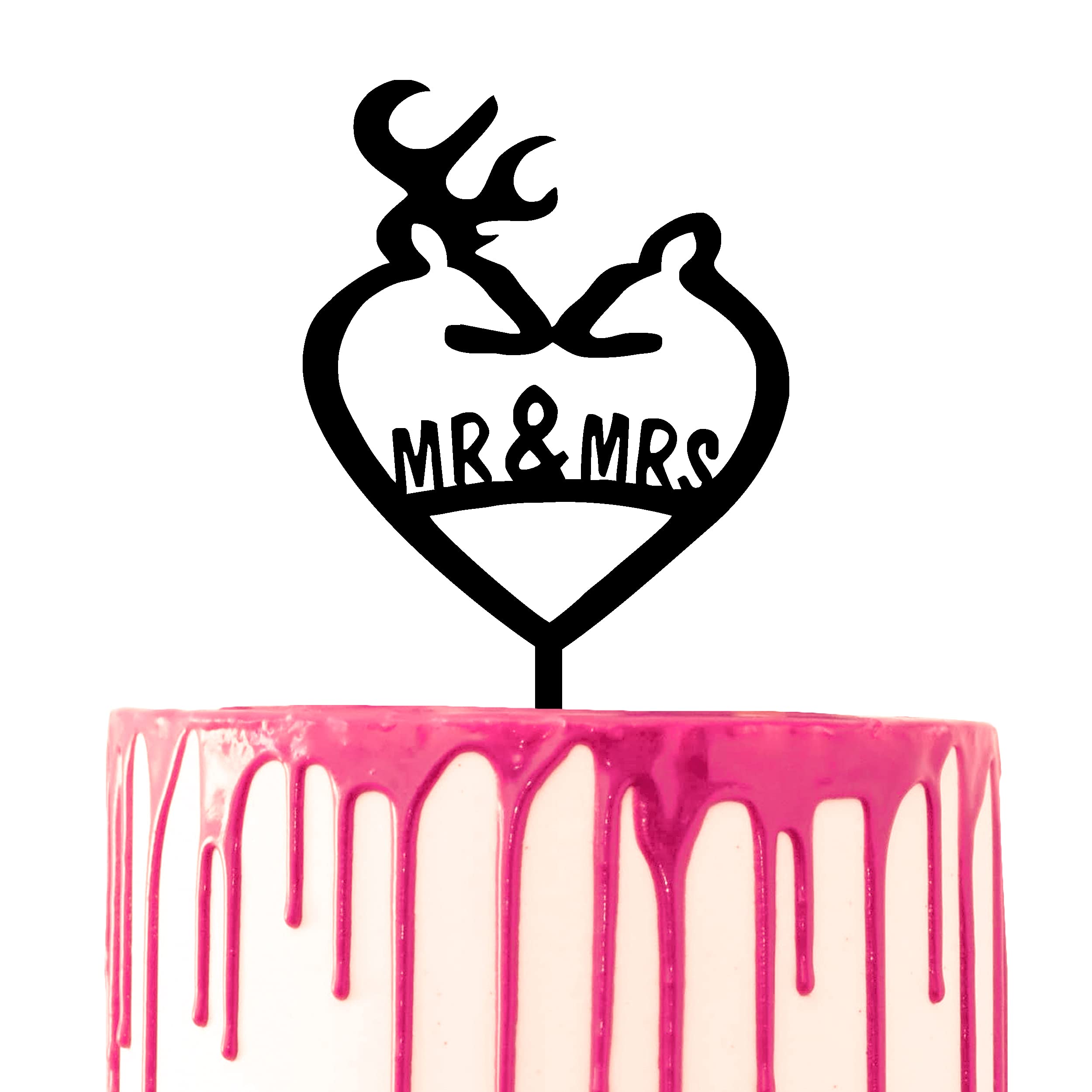 CARISPIBET wedding cake topper stag and doe heart-shaped cake decoration tool with Mr & Mrst script inside acrylic