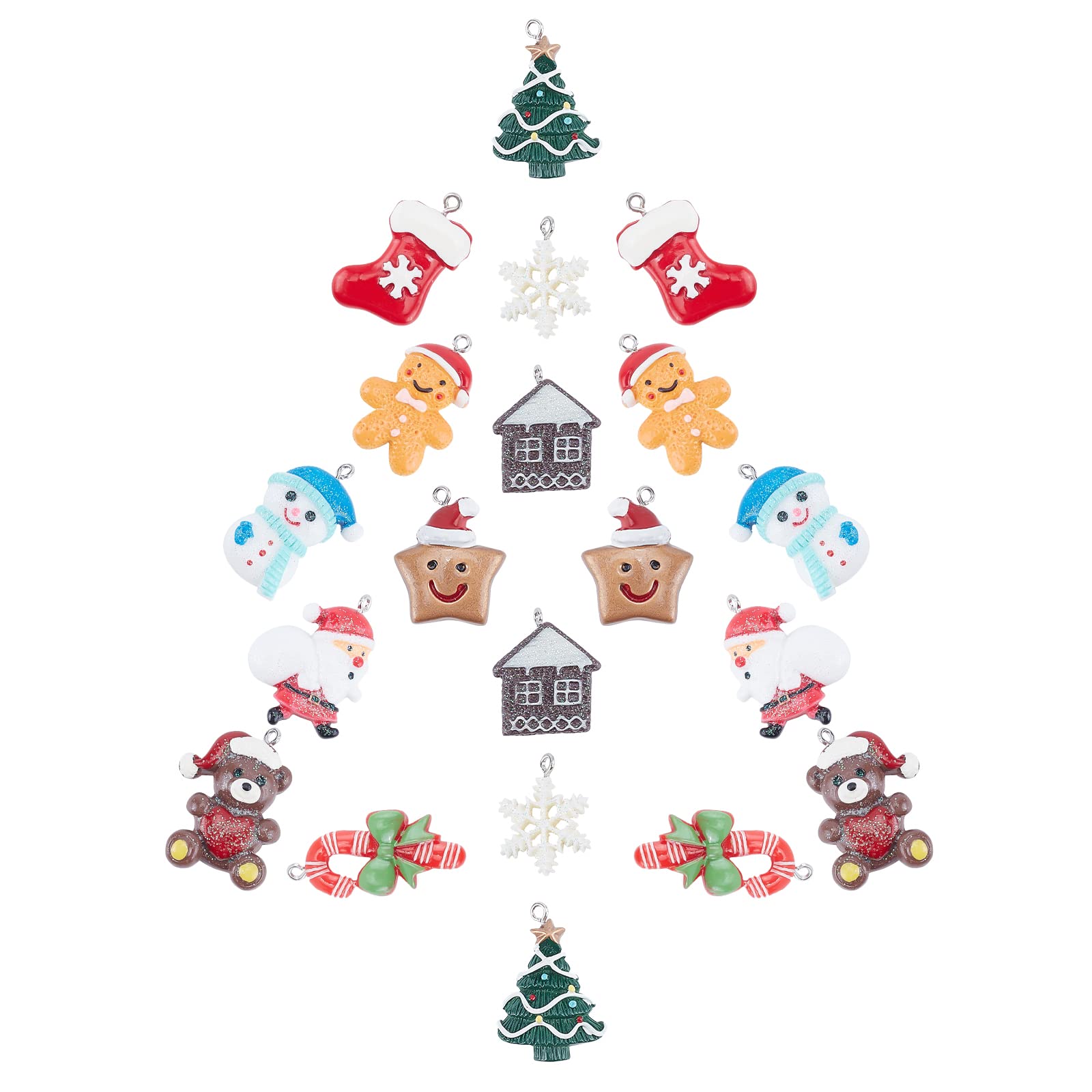 SUNNYCLUE 1 Box 20Pcs 10 Styles Resin Christmas Mini Ornaments Charms Xmas Pendants Snowflake Snowman Tree Hat Festival decor Accessories for Necklace Bracelet Jewelry Making Supplies — image 1