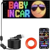 RAYHOME Full Color Dual Row LED Sign for Car, 17''x6.3'' Flexible 5V/2A Bluetooth APP Control LED Signs Custom Text Message Pattern Programmable LED Display for Car Store.
