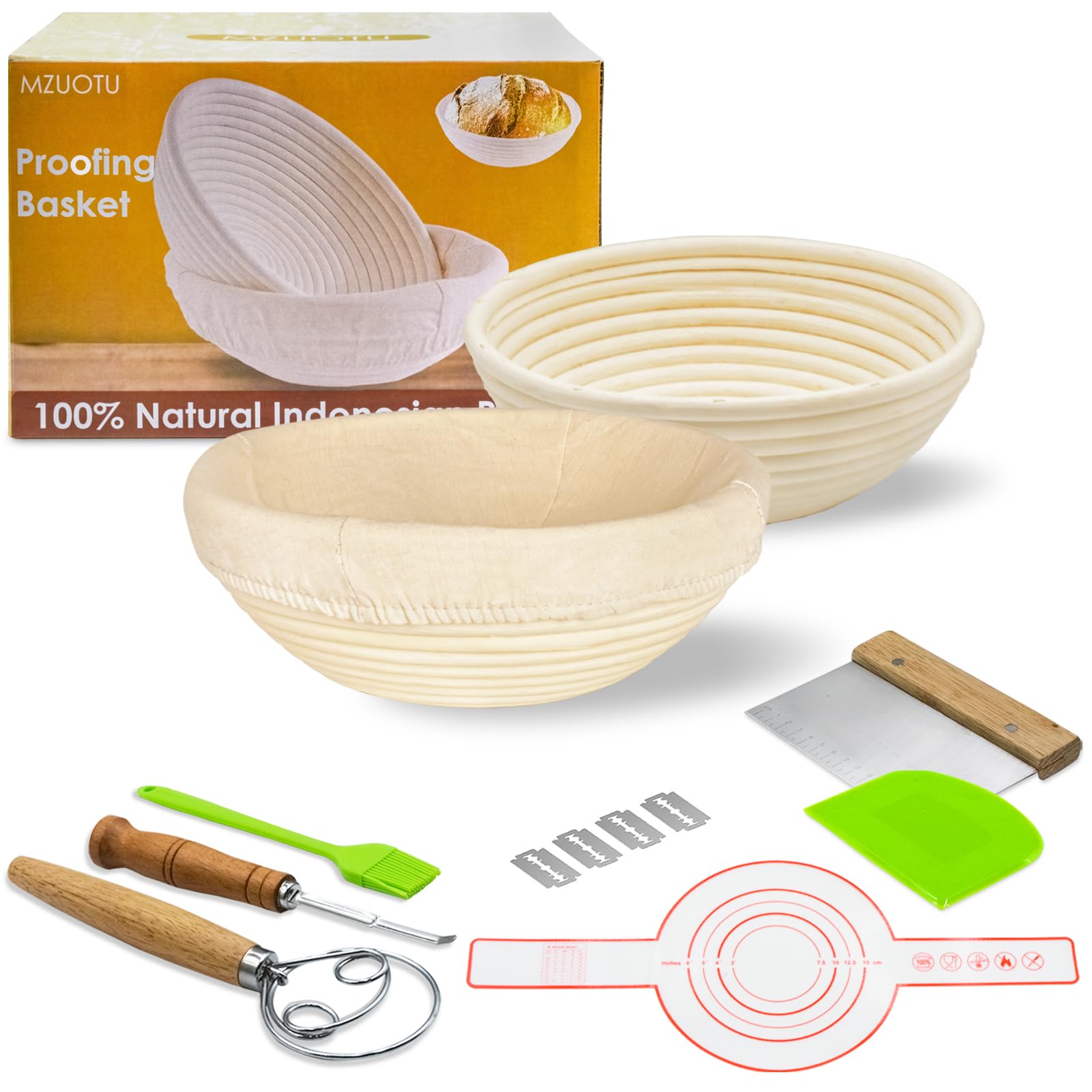 Photo 1 of *ONLY 1* Banneton Sourdough Bread Baking Supplies: 2-Piece Rattan 9" Round Bread Proofing Basket set with Linen Liners - Non-Stick for Beginners & Home Bakers