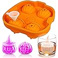 Kamehame Halloween Pumpkin Ice Cube Mold, Silicone 3D Jack O Lantern Ice Cube Mold with 1 Funnel, Funny Pumpkin Shape Ice Cube Tray for Whiskey, Cocktail, Beer, Fruit Juice and Beverages