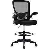 BestOffice Drafting Chair Tall Office Chair Adjustable Height with Lumbar Support Flip Up Arms Footrest Mid Back Task Mesh Desk Chair Computer Chair Drafting Stool for Standing Desk, Black