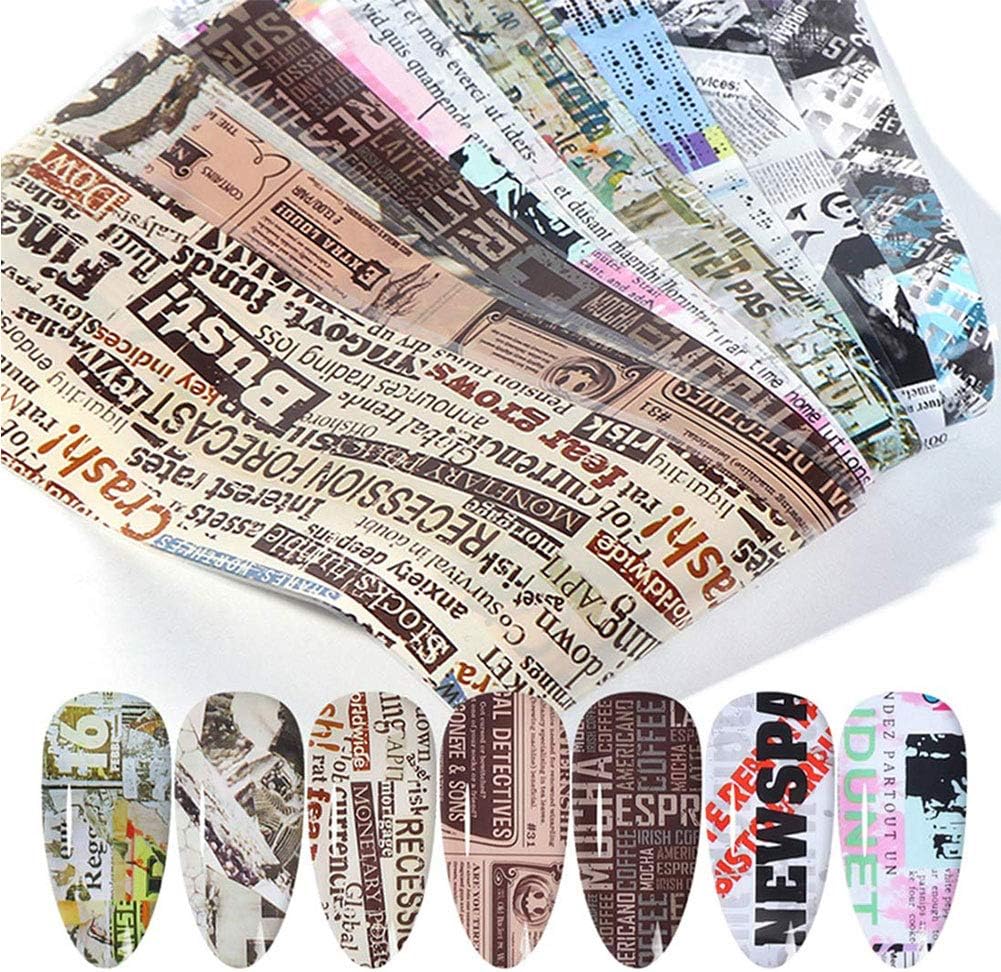 10 Sheets Newspaper Nail Stickers Words Letters Pattern Stickers Symphony Foil Paper Printing Transfer Acrylic Decals DIY Decoration of Nail Art Salon