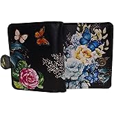 Shag Wear Floral Butterflies Wallet for Women – Vegan Faux Leather Purse with Butterfly and Flower Design, Nature Theme, Magnetic Snap Closure, Card and Bill Organizer (Black, Small)