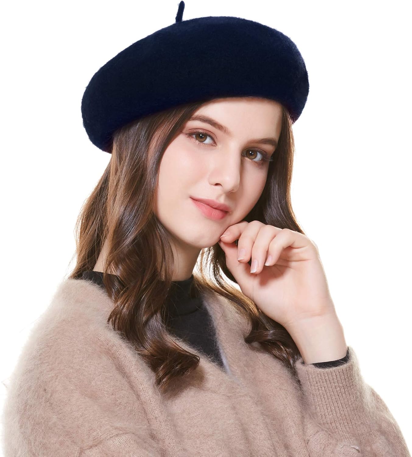 Winter Hats Wool French Berets for Women Ladies Navy Blue