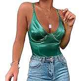 Velius Women's Sexy Metallic Shiny Bodysuit Tank Tops for Night Club Going Out