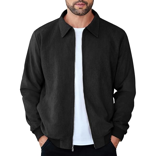 Men's Suede Shirt Zipper Jacket Full Zip Casual Vintage