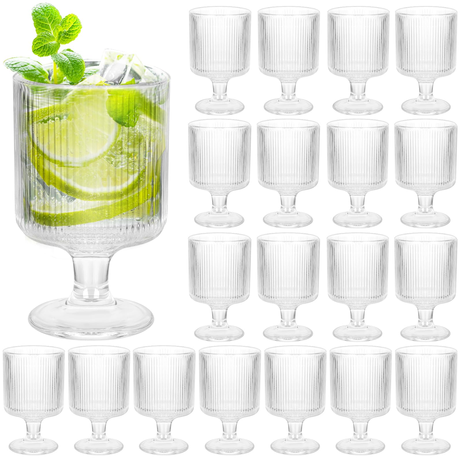 Photo 1 of 20Pcs Vintage Ribbed Wine Glasses, 8 oz Origami Style Goblet Glasses, Clear Short Stem Water Goblets, Cocktail Glasses Glassware for Iced Tea, Beer, Juice, Whiskey