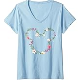 Womens Disney Mickey & Friends Mickey Tropical Floral Ears V-Neck T-Shirt Small