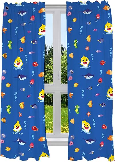 Franco Baby Shark Kids Room Curtains 82 x 63 in Blue Microfiber 2 Panels