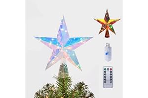 NOICLUB Christmas Tree Star Topper 11.8" PET Christmas Tree Topper Lighted with Remote Multicolour 20LED Lighted Treetop Decorate for Xmas Decorations Ornaments Holiday Party Indoor Decor