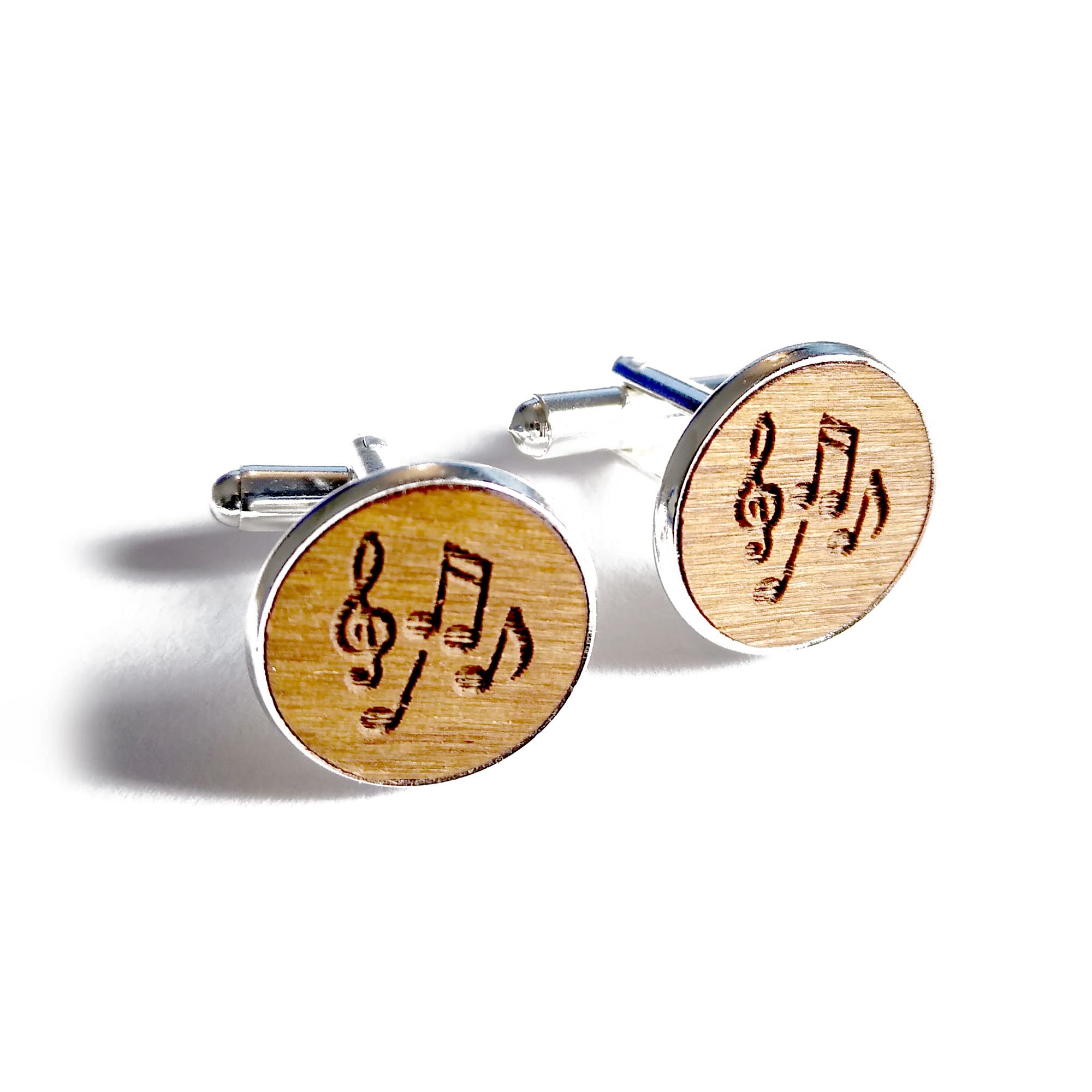 Music Notes Cufflinks, Handmade Engraved Wooden Birthday Gift, 5th Wedding Anniversary Present, With Gift Box