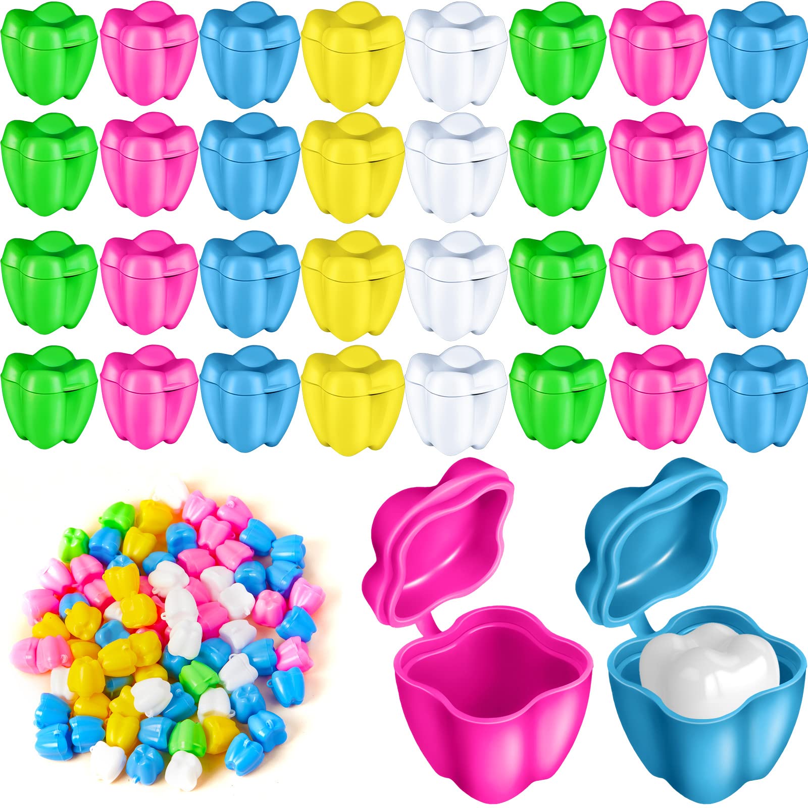 Photo 1 of Taiyin 150 Pcs Colorful Tooth Savers Box, Plastic Tooth Holders bulk for Boys Girls Kids Keepsake, Goodie Bag Fillers, Party Favor, Dentist Office, 5 Colors, 0.6 x 0.75 x 0.6 Inch