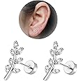 Enticera 20G Cartilage Earrings for Women 14K Gold Stainless Steel Flat Back Cartilage Stud Earrings for Sensitive Ear Leaf Opal CZ Handmade Helix Conch Piercing Jewelry Silver Leaf
