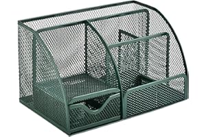 VANRA Office Supply Caddy Metal Mesh Desktop Supplies Organizer School Supply Holder Stuff Storage Organizer 6 Compartments w