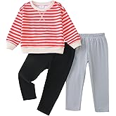Jecson Toddler Girl Clothes Set: Soft Stretch 3pcs Outfits Colorful Striped Sweatshirt & Leggings Cute Fall Home School 2-8Y