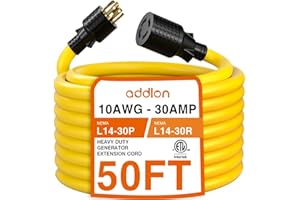 addlon 50FT 4-Prong 30 amp Generator Cord with Organizer Bag, 10 Gauge SJTW Locking Generator Extension Cord for Manual Transfer Switch, NEMA L14-30P/L14-30R, 125/250V 7500 Watts, Yellow, ETL Listed