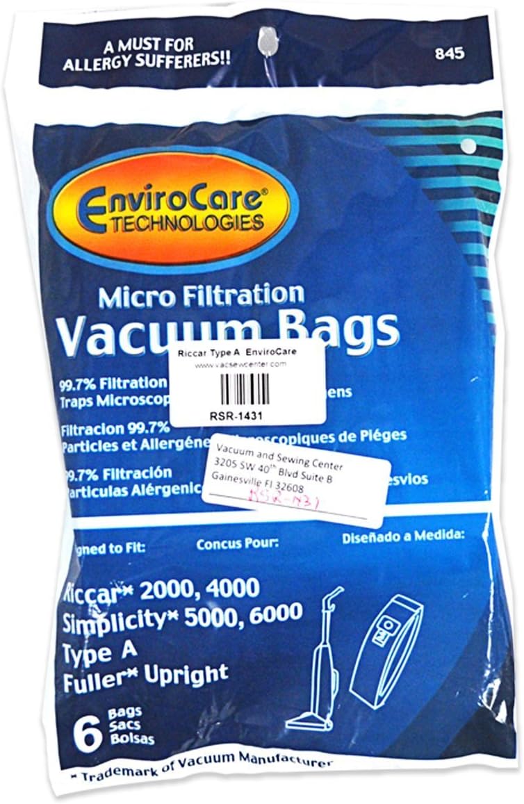 Riccar 2000, 4000 Simplicity 5000, 6000 Type A Vacuum Bags