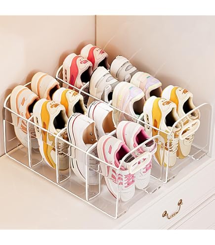 Clear Acrylic Kids Shoe Rack & Organizer - 2-Pack Stackable 4-Section Shelf For Closet, Nursery, Entryway - Toddler Shoe Storage
