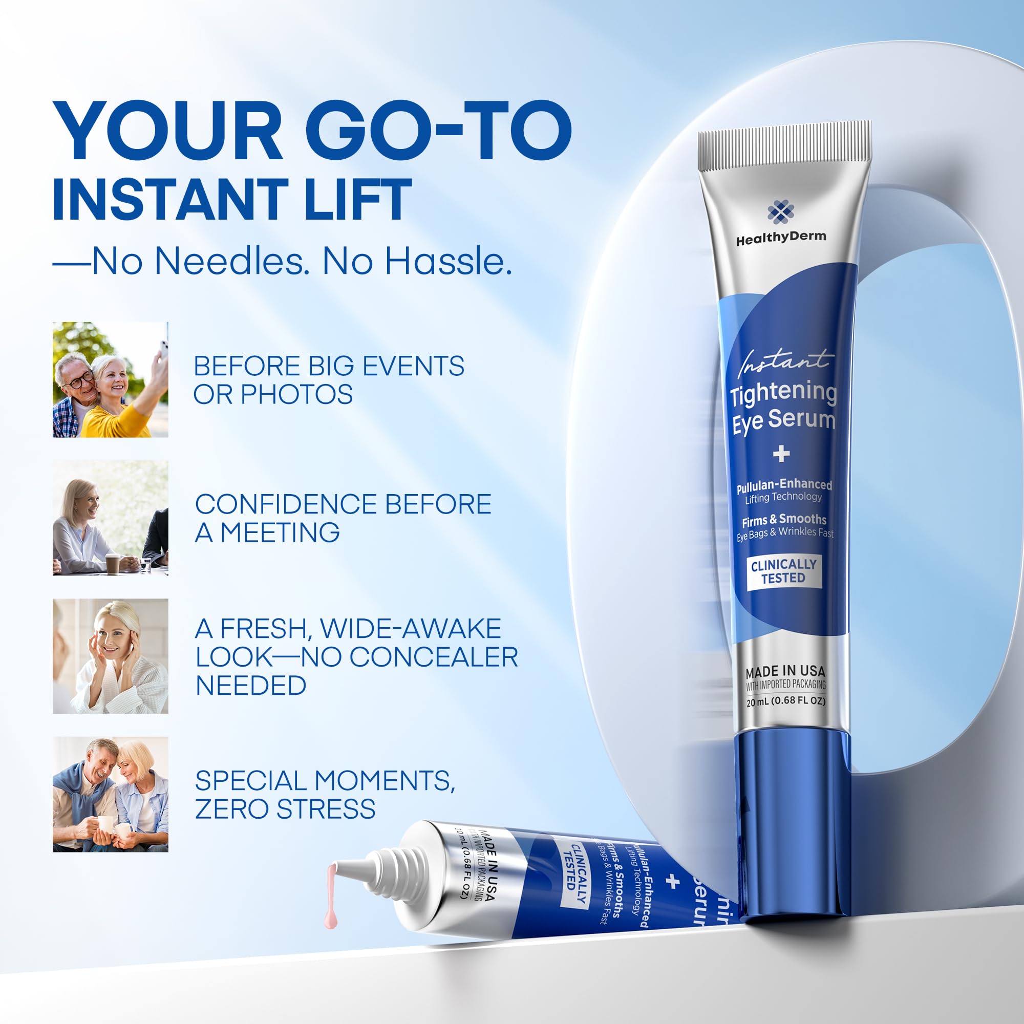 Instant Under Eye Lift Serum - Reduces Eye Bags, Wrinkles, Puffy Eyes, Dark Circles & Crow’s Feet in Minutes - Advanced Firming Polysaccharide Formula for Mature Skin - 20 mL