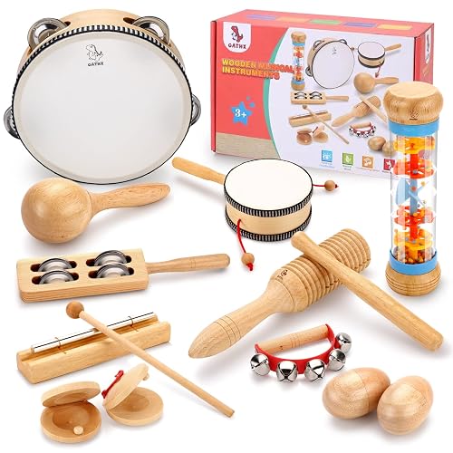OATHX Kids Wooden Musical Instruments Set | 12-Piece Montessori Sensory Toys For Toddlers, Birthday Gifts