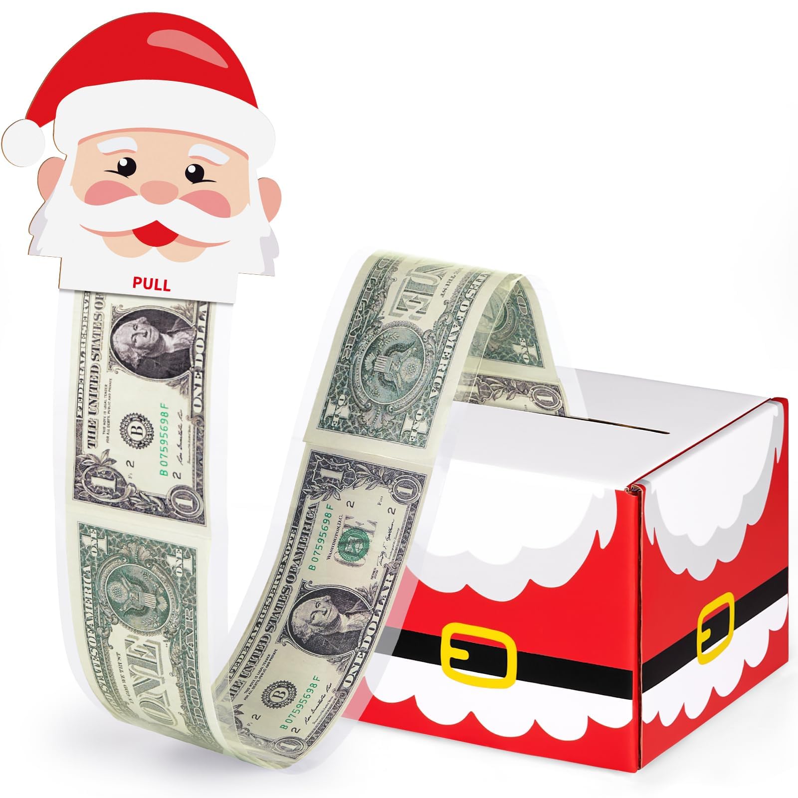 WERNNSAI Christmas Money Gift Box - Christmas Surprise Box for Cash Gift Santa Pull Out Card and 50 Pcs Transparent Bags for Xmas Money Box Fun Way to Give Cash