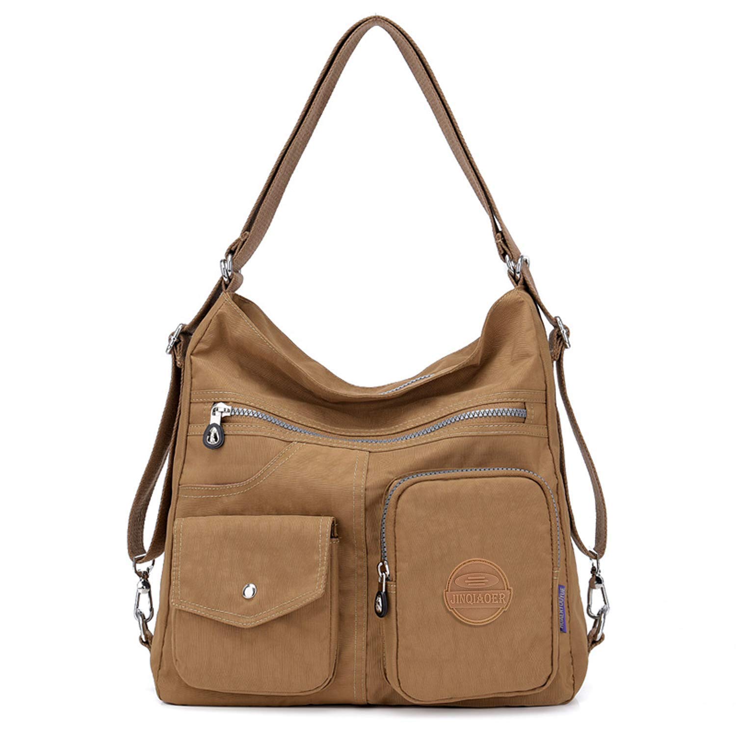 NOTAG Women Nylon Crossbody Bag, Waterproof Multi-Pocket Shoulder Bag 3 Ways Carrying Large Capacity Handbag (Beige)