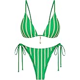 ZAFUL Crochet Bikini Sets for Women Cheeky Two Piece Bathing Suits Striped Brazilian High Cut Knit Swimsuit Tie for Vacation