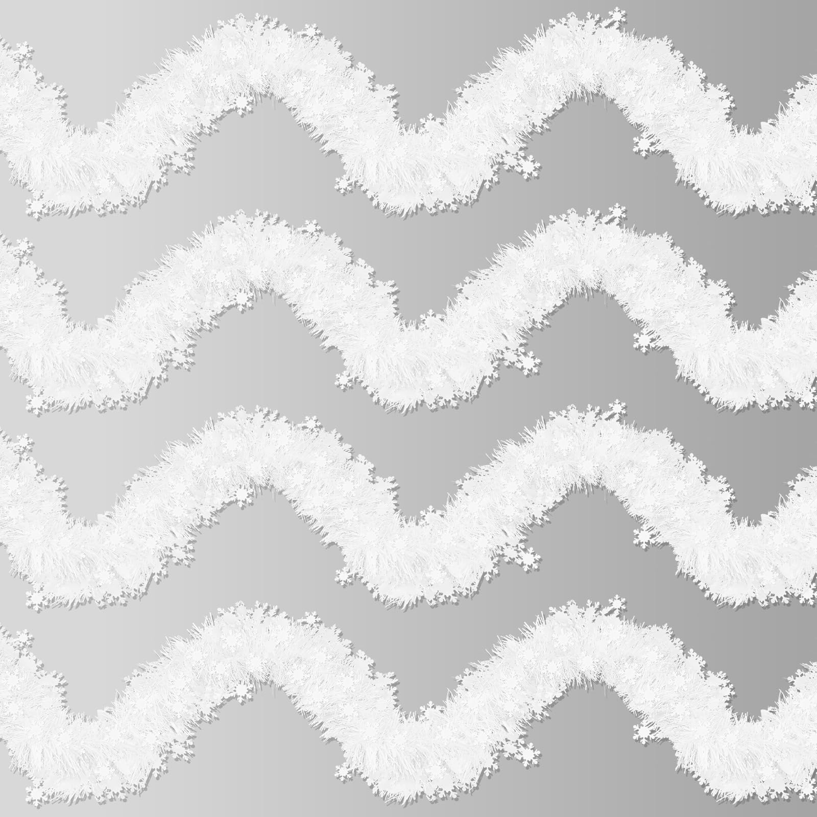 Photo 1 of 4 Strings Total 26.4 ft Christmas Snowflake Tinsel Garlands – Each 6.6 ft Metallic Holiday Garland with White Winter Snowflake Accents for Christmas Tree, Party, and Seasonal Decorations