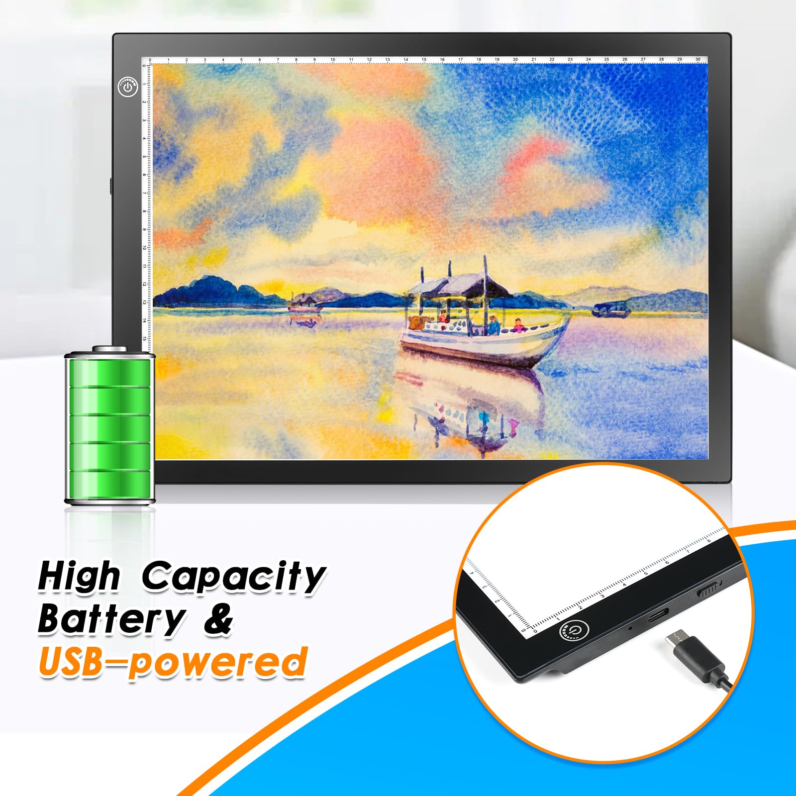 KIVOTAC A4 Rechargeable Light Pad, Portable LED Light up Box Ultra-Thin Dimmable Battery Powered Bright Copy Board for Weeding Vinyl, Sketching,Drawing,Tracing and Diamond Art