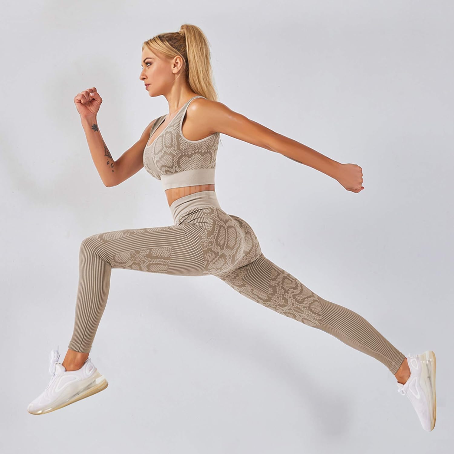 YEOREO Yoga Outfit for Women Seamless 2 Piece Workout Gym High Waist Snake Print Leggings with Sport Bra Set at  Women’s Clothing store