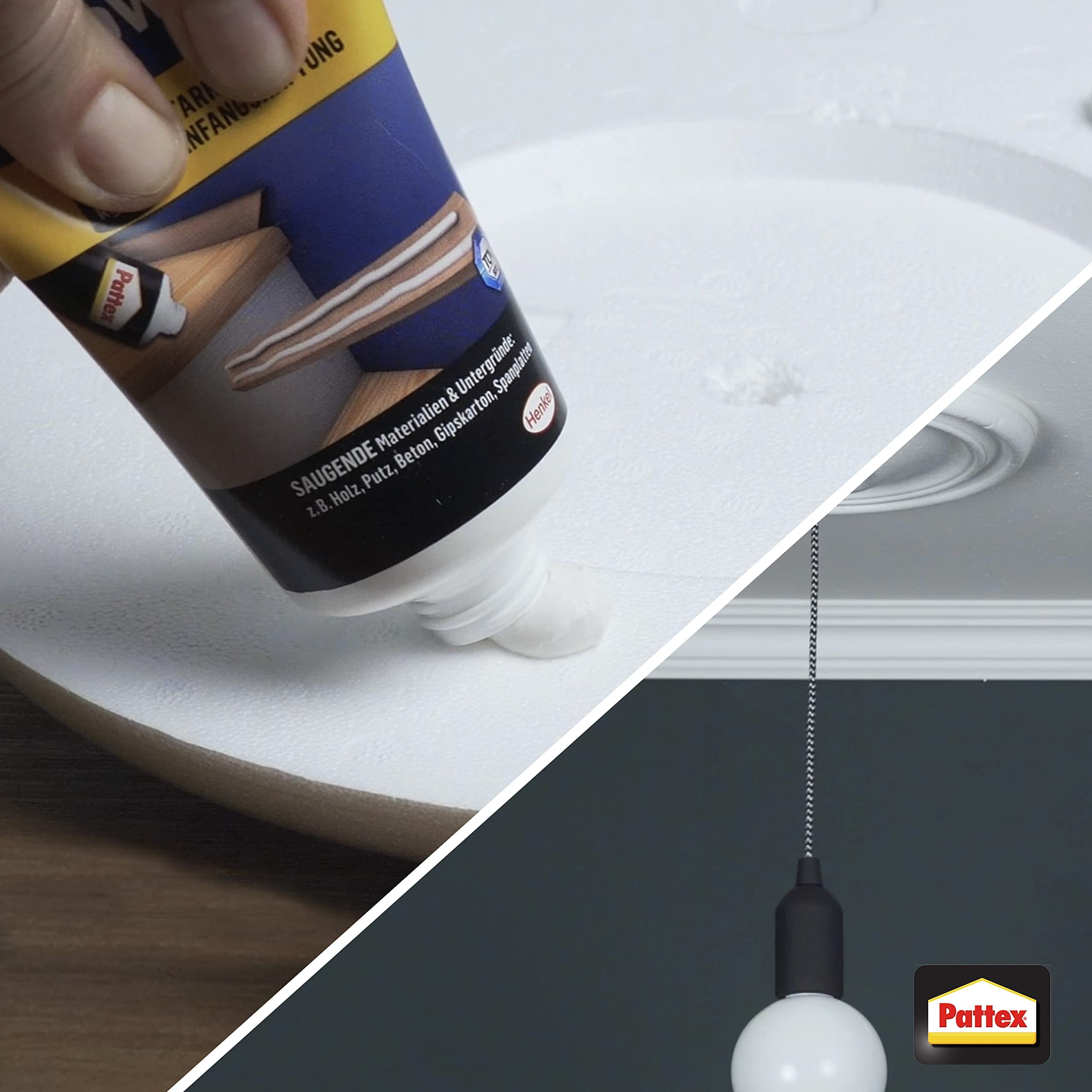 Pattex Montagekleber Power, Baukleber mit starker Anfangshaftung, Kraftkleber für saugende Materialien, Kleber für innen & außen, 1 x 250g 5