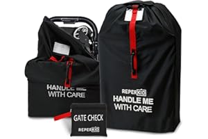 reperkid Medium Stroller Bag for Airplane Travel, Black & Red, 42" H x26 W x13 D, Fits Most Single Strollers Incl. Jogging & Standard Models – Premium Waterproof Cover, Adjustable Shoulder Straps