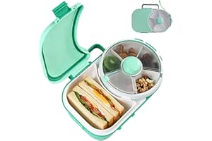 Upgraded Large Snack Spinner, School Lunch Container - Reusable Snack Pouch with 5 Compartment Divider and Lid, BPA & PVC Fre