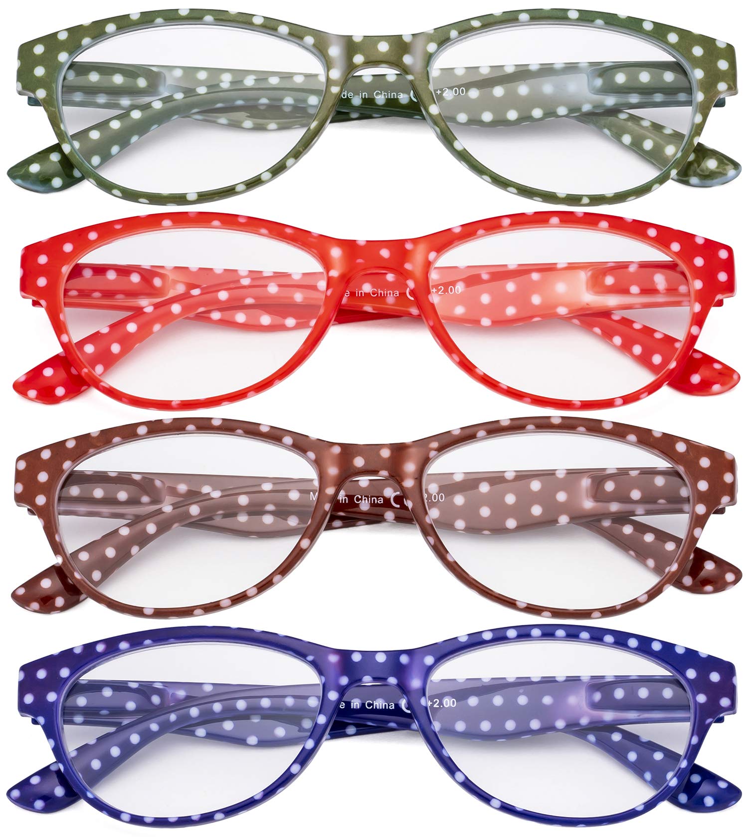 CessBlu Ladies 4 Pack Reading Glasses Polka Dots Cat-eye Design Eyeglasses for Women Reading +1.5