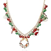 Christmas Necklace for Women,Vintage Snowflakes/Tree/Bells/Santa Claus Pendant Necklaces Colorful Holiday Charms Necklace Statement Chunky Chain Christmas Jewelry for Women Part Costume Outfits