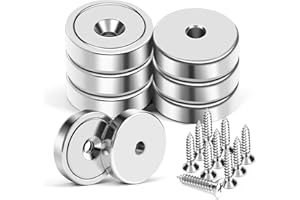 MIKEDE 6 Pack Rare Earth Magnets with Hole, 70lbs Force Cup Magnet, 25mm with Countersunk Hole and Steel Capsule, Powerful In