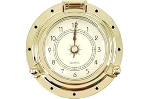 THALASSA Marine Porthole Clock, Premium Brass Nautical Timepiece for Boats, Yachts & Coastal Homes, Waterproof & Weatherproof