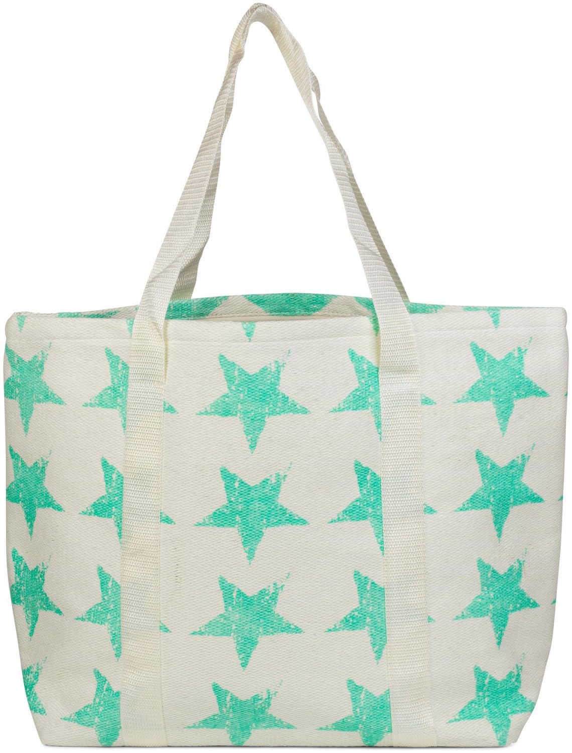 styleBREAKER vintage star design beach bag with zipper, sling bag, shopper, spa bag, women 02012073, color:Cream-Mint