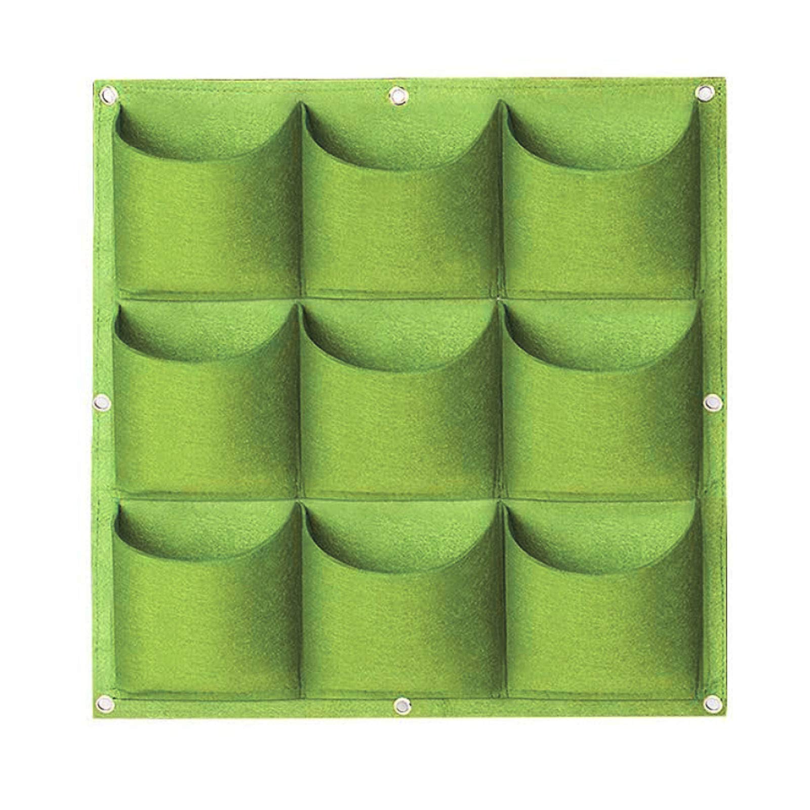 WHATWEARS Hanging Planting Grow Bags, 9 Pockets Hanging Vertical Wall Planter Grow Bag Outdoor Indoor Gardening Vertical Greening Flower Container, Planting Bags Storage Bags(0.5 m × 0.5 m, Green)