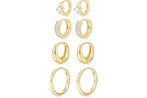 FAXHION Small Gold Hoop Earrings Set for Women, 14K Gold Plated Lightweight Earrings Sets for Multiple Piercing, Hypoallergenic Huggie Gold Hoops Earrings for Women Jewelry