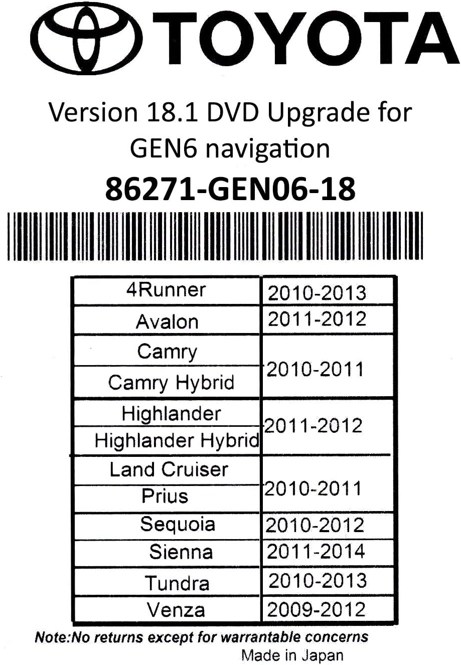 Amazon Com 2019 Toyota Navigation Dvd Gen 6 U9a 18 1 Map Gps Update Gps Navigation