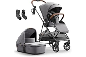 MAMAZING Air Lux Baby Stroller, Strength Carbon Fiber Frame & Only 15.8lbs, Infant Stroller with Bassinet & Cup Holder, One-Hand Compact Folding & Reversible Seat, Soft Insert & Car Seat Adapter